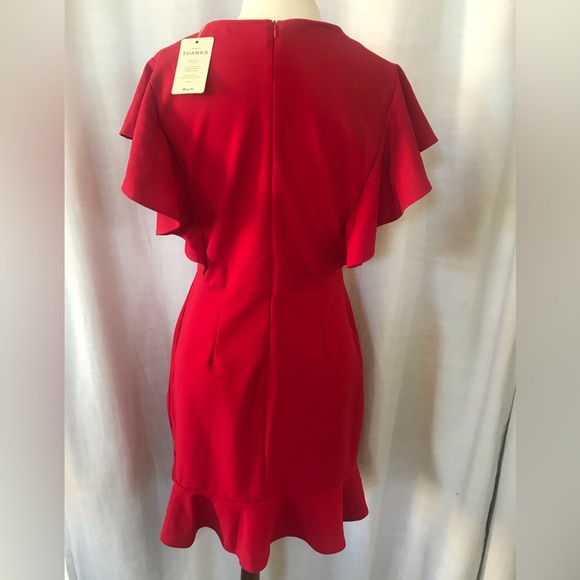 NWT Women’s Ruffle Sleeve Red Mermaid Dress - Picture 5 of 11